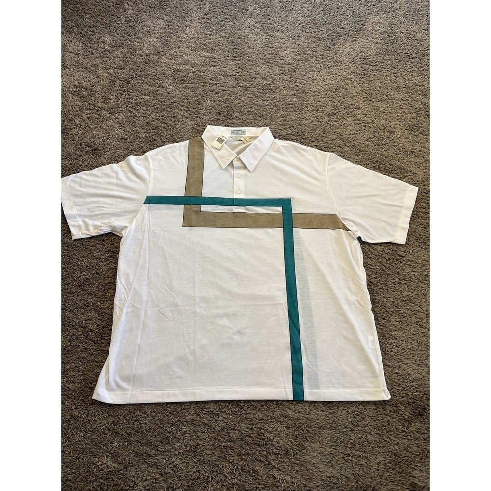 Vintage 80s Sansabelt Golf Men's Polo Shirt Size 3XL Navy Blue Eclectic NWT